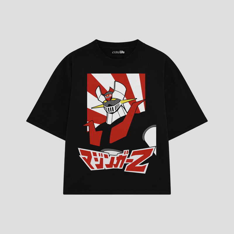 Playera streetwear premium de anime y gaming ExtraLife MX, corte boxy oversized drop shoulder heavyweight en color Deep Black y Off-White, moda urbana mexicana de culto.