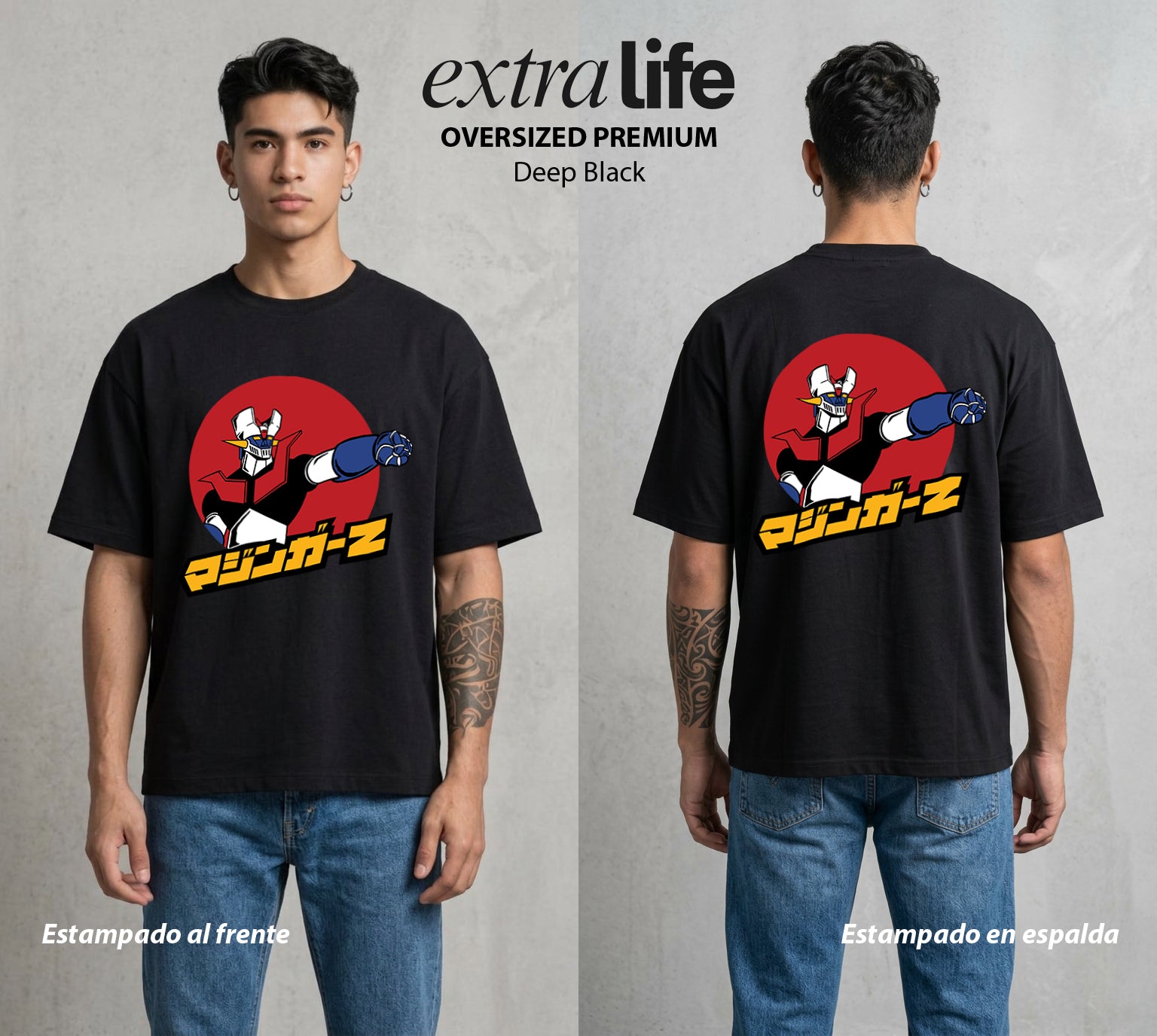 El Coloso de Acero | El Puño del Robot #02358 - Playera Oversized Premium | Deep Black - Foto en modelo