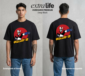 El Coloso de Acero | El Puño del Robot #02358 - Playera Oversized Premium | Deep Black - Foto en modelo