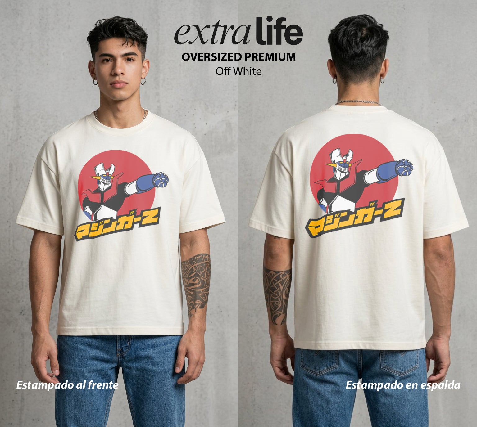 El Coloso de Acero | El Puño del Robot #02358 - Playera Oversized Premium | Off White - Foto en modelo
