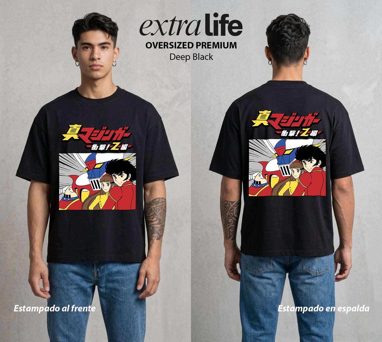 El Coloso de Acero | El Poder del Acero #02359 - Playera Oversized Premium | Deep Black - Foto en modelo