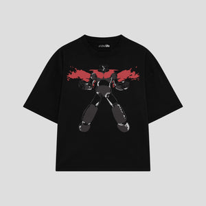 Playera streetwear premium de anime y gaming ExtraLife MX, corte boxy oversized drop shoulder heavyweight en color Deep Black y Off-White, moda urbana mexicana de culto.