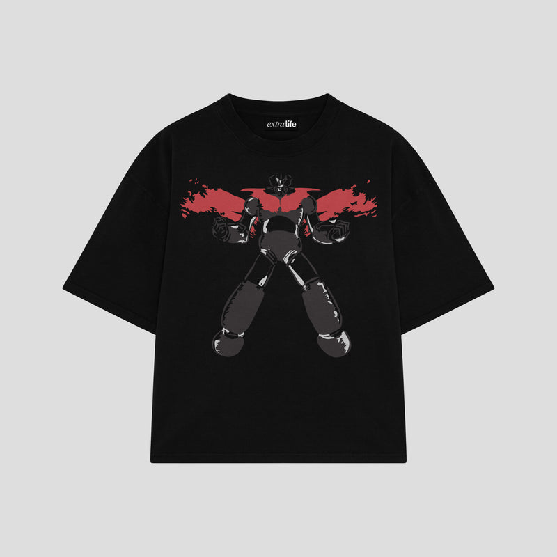 Playera streetwear premium de anime y gaming ExtraLife MX, corte boxy oversized drop shoulder heavyweight en color Deep Black y Off-White, moda urbana mexicana de culto.
