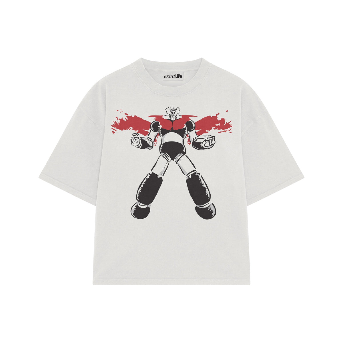 Playera streetwear premium de anime y gaming ExtraLife MX, corte oversized drop shoulder ligero y fresco en color Deep Black y Off-White, moda urbana mexicana de culto.