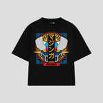 Playera streetwear premium de anime y gaming ExtraLife MX, corte boxy oversized drop shoulder heavyweight en color Deep Black y Off-White, moda urbana mexicana de culto.