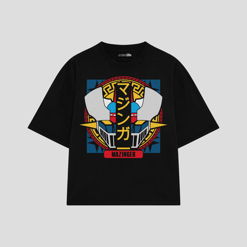 Playera streetwear premium de anime y gaming ExtraLife MX, corte boxy oversized drop shoulder heavyweight en color Deep Black y Off-White, moda urbana mexicana de culto.