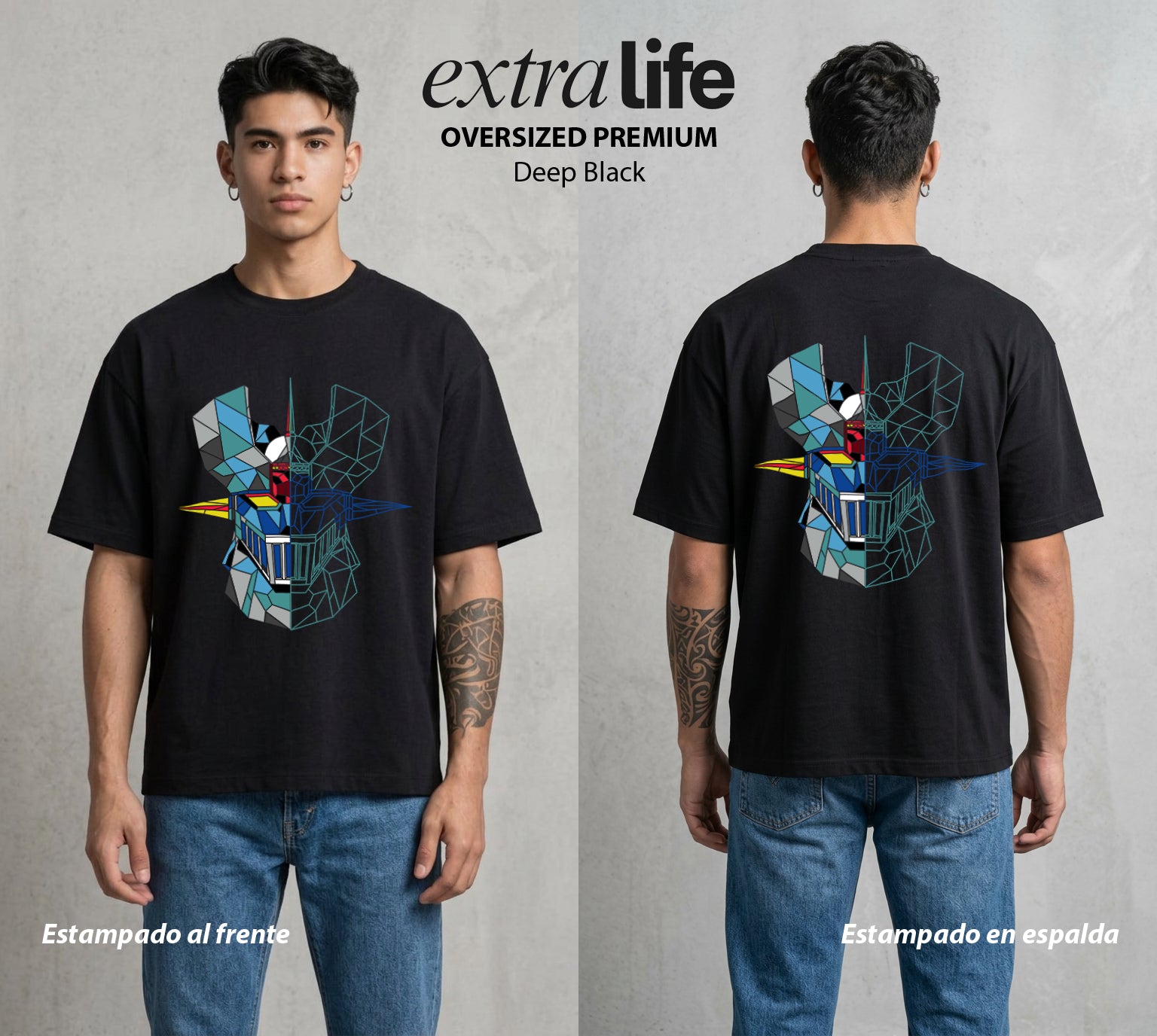 El Coloso de Acero | El Poder del Acero #02363 - Playera Oversized Premium | Deep Black - Foto en modelo