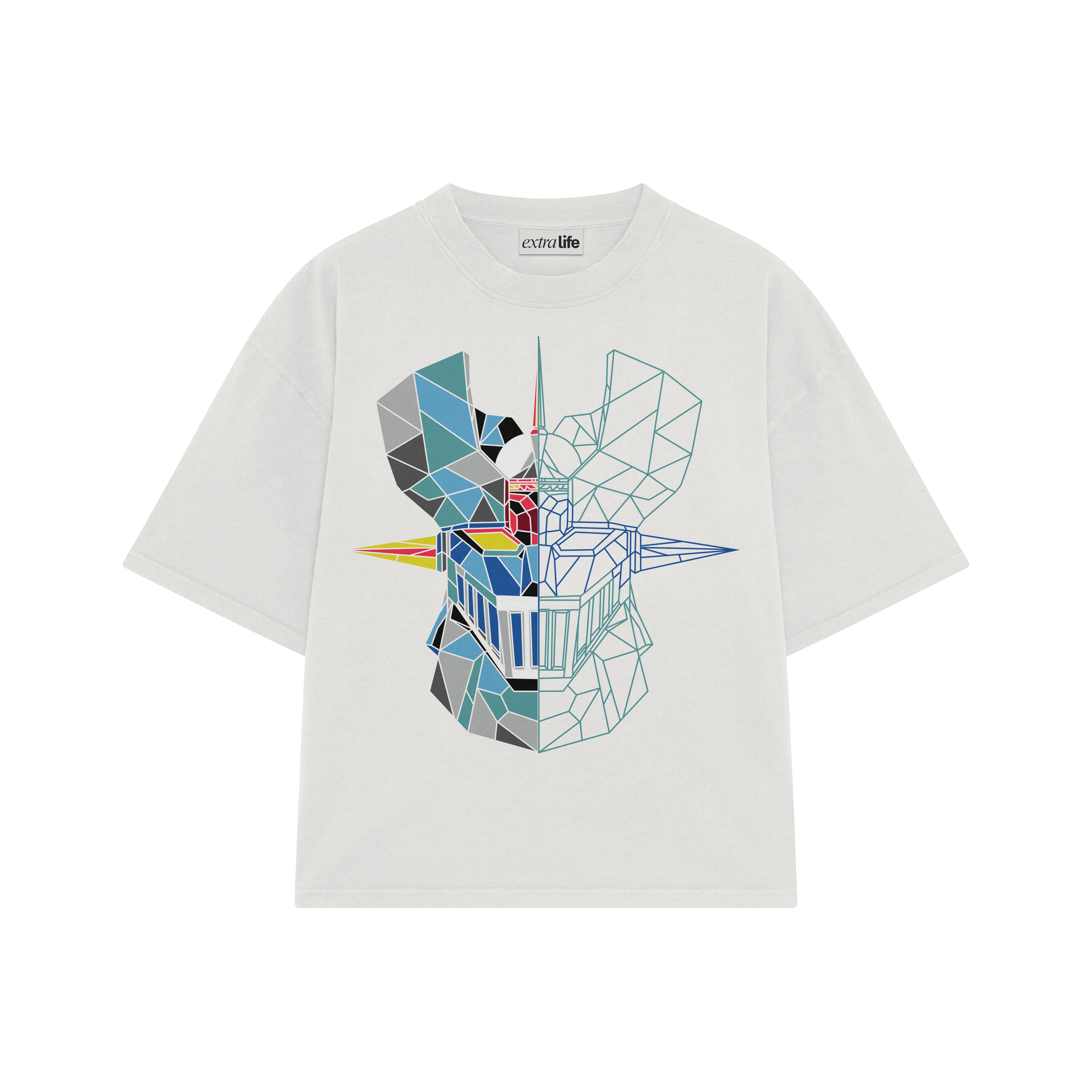 Playera streetwear premium de anime y gaming ExtraLife MX, corte boxy oversized drop shoulder heavyweight en color Deep Black y Off-White, moda urbana mexicana de culto.