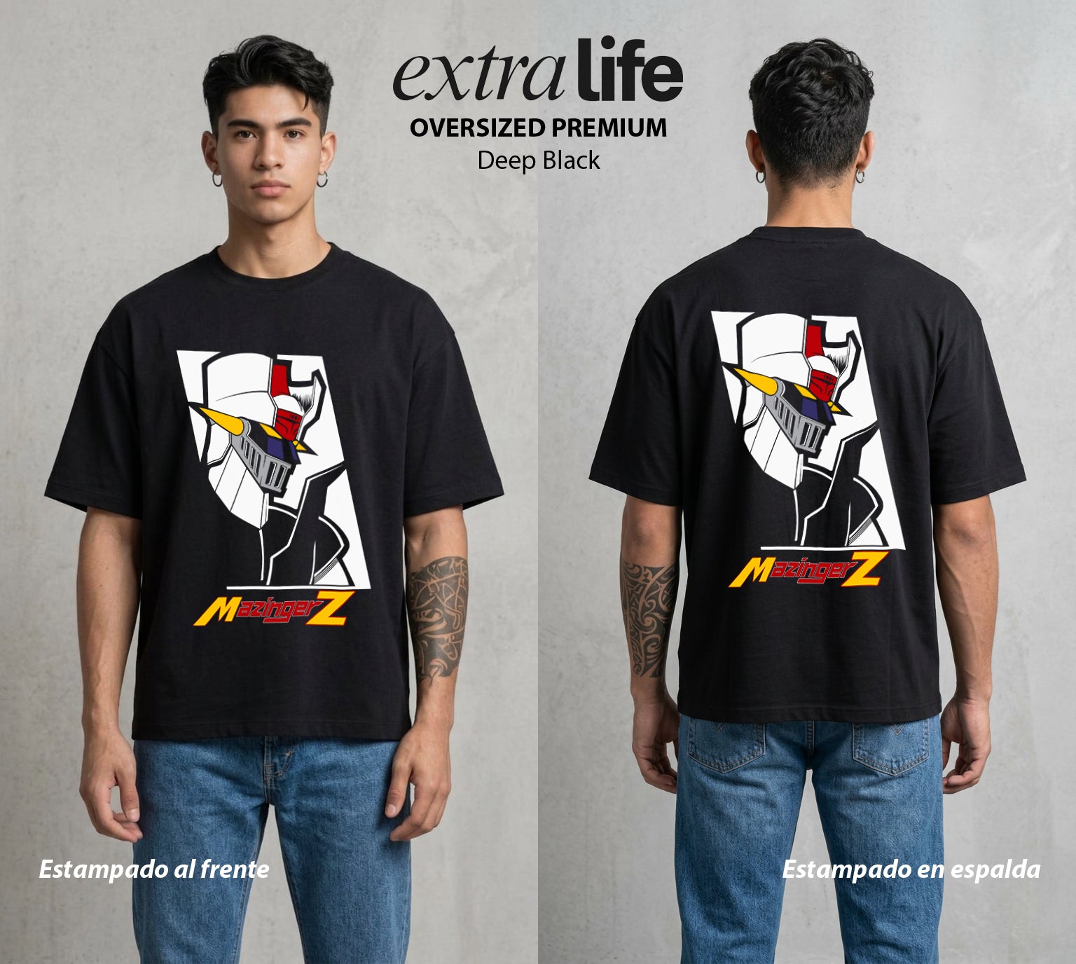 El Coloso de Acero | El Puño del Robot #02364 - Playera Oversized Premium | Deep Black - Foto en modelo