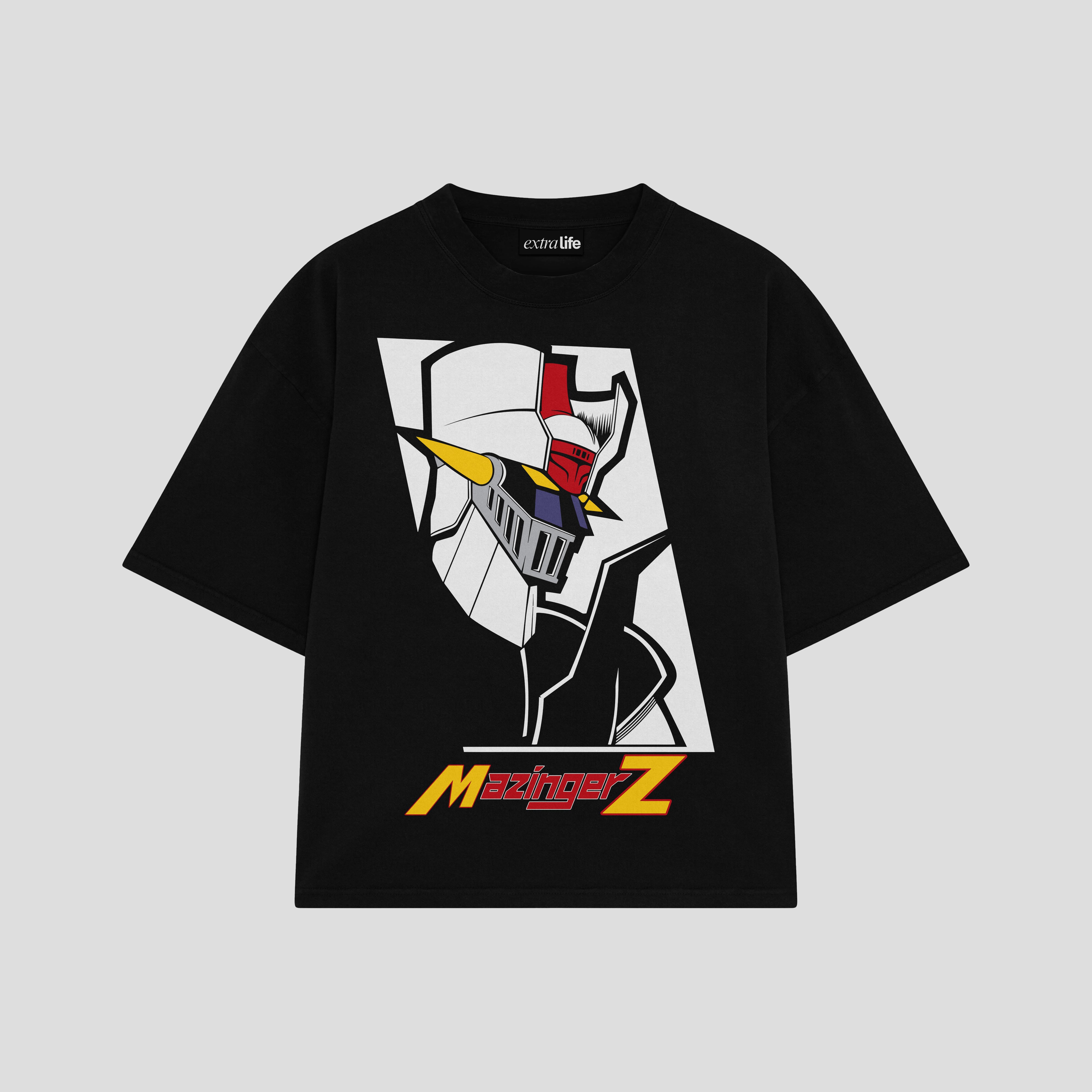 Playera streetwear premium de anime y gaming ExtraLife MX, corte boxy oversized drop shoulder heavyweight en color Deep Black y Off-White, moda urbana mexicana de culto.