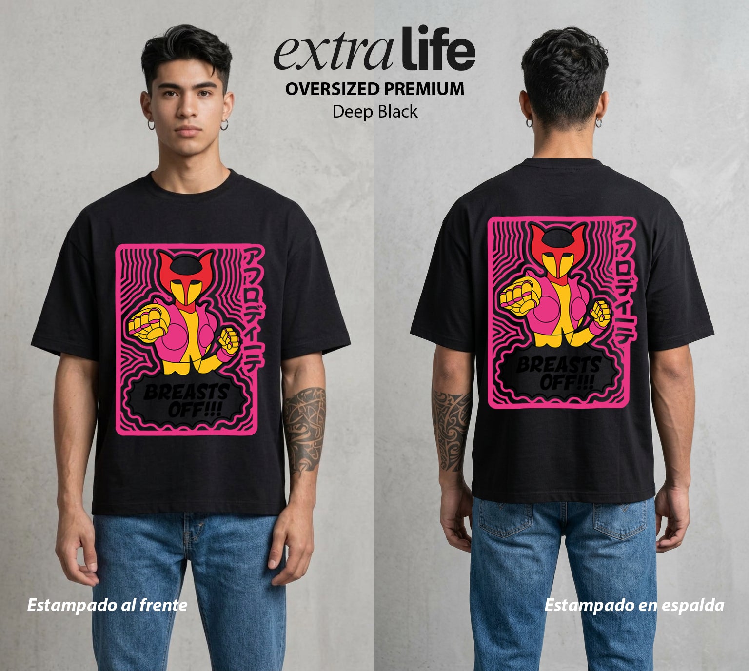 El Coloso de Acero | La Diosa de Acero #02366 - Playera Oversized Premium | Deep Black - Foto en modelo