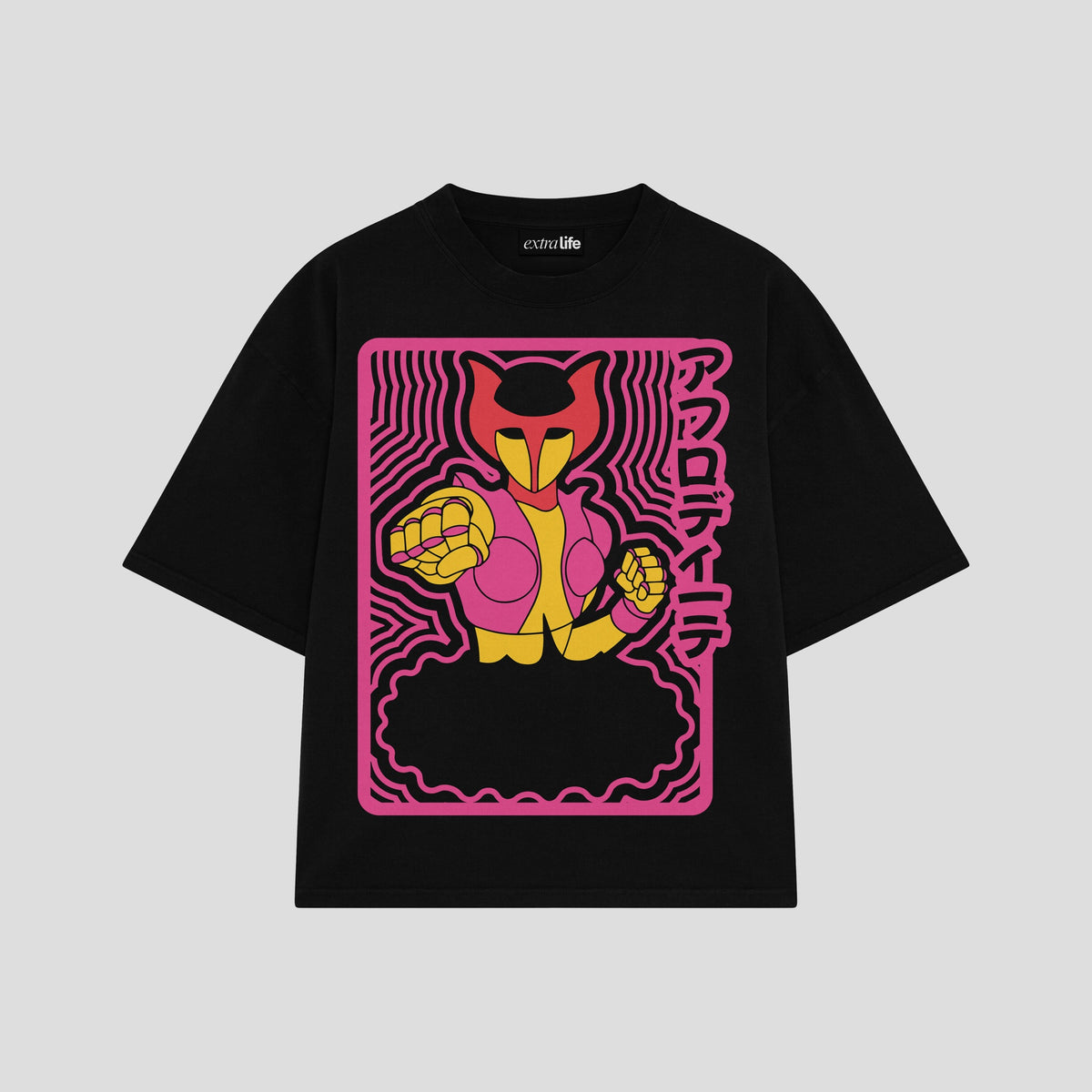 Playera streetwear premium de anime y gaming ExtraLife MX, corte oversized drop shoulder ligero y fresco en color Deep Black y Off-White, moda urbana mexicana de culto.