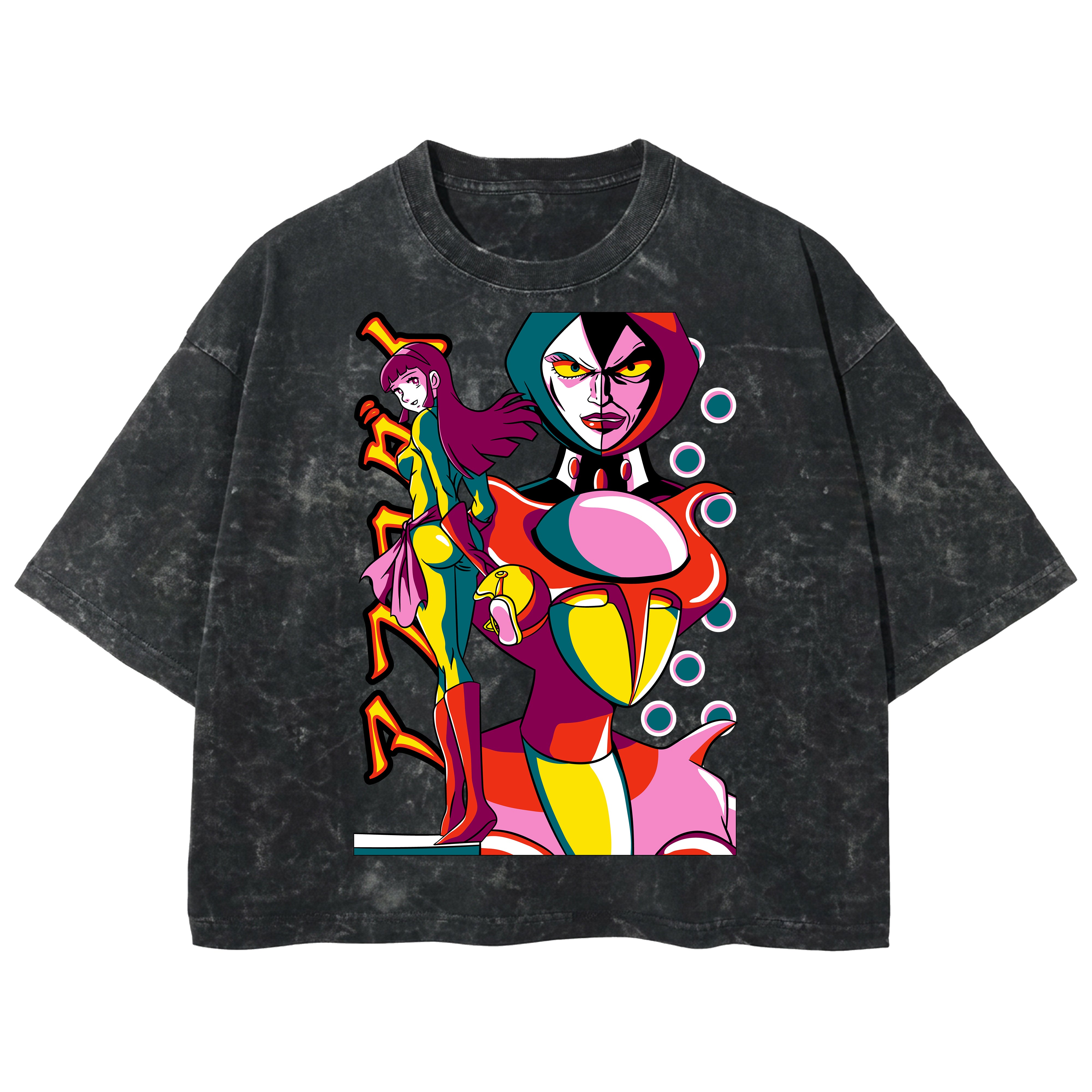 Playera streetwear premium de anime y gaming ExtraLife MX, corte boxy deluxe mineral wash heavyweight en color Acid Wash, moda urbana mexicana de culto.