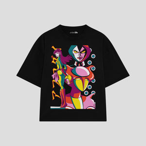 Playera streetwear premium de anime y gaming ExtraLife MX, corte boxy oversized drop shoulder heavyweight en color Deep Black y Off-White, moda urbana mexicana de culto.