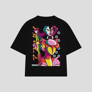 Playera streetwear premium de anime y gaming ExtraLife MX, corte boxy oversized drop shoulder heavyweight en color Deep Black y Off-White, moda urbana mexicana de culto.