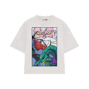 Playera streetwear premium de anime y gaming ExtraLife MX, corte boxy oversized drop shoulder heavyweight en color Deep Black y Off-White, moda urbana mexicana de culto.