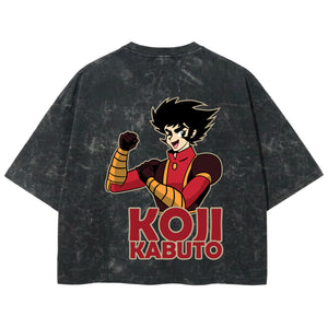 Playera streetwear premium de anime y gaming ExtraLife MX, corte boxy deluxe mineral wash heavyweight en color Acid Wash, moda urbana mexicana de culto.