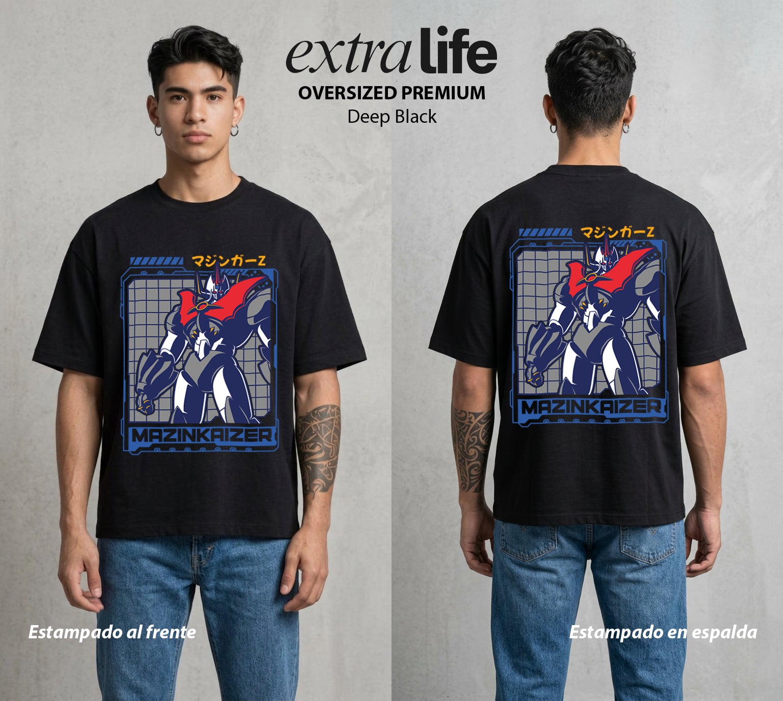 El Coloso de Acero | El Kaiser del Metal #02373 - Playera Oversized Premium | Deep Black - Foto en modelo