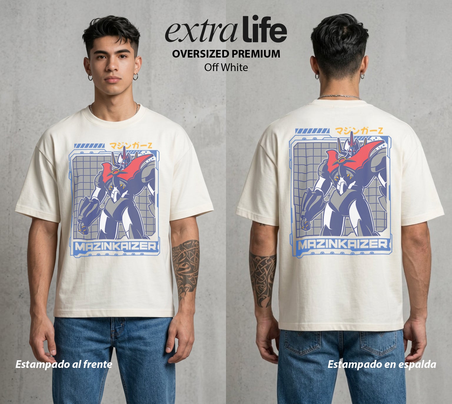El Coloso de Acero | El Kaiser del Metal #02373 - Playera Oversized Premium | Off White - Foto en modelo