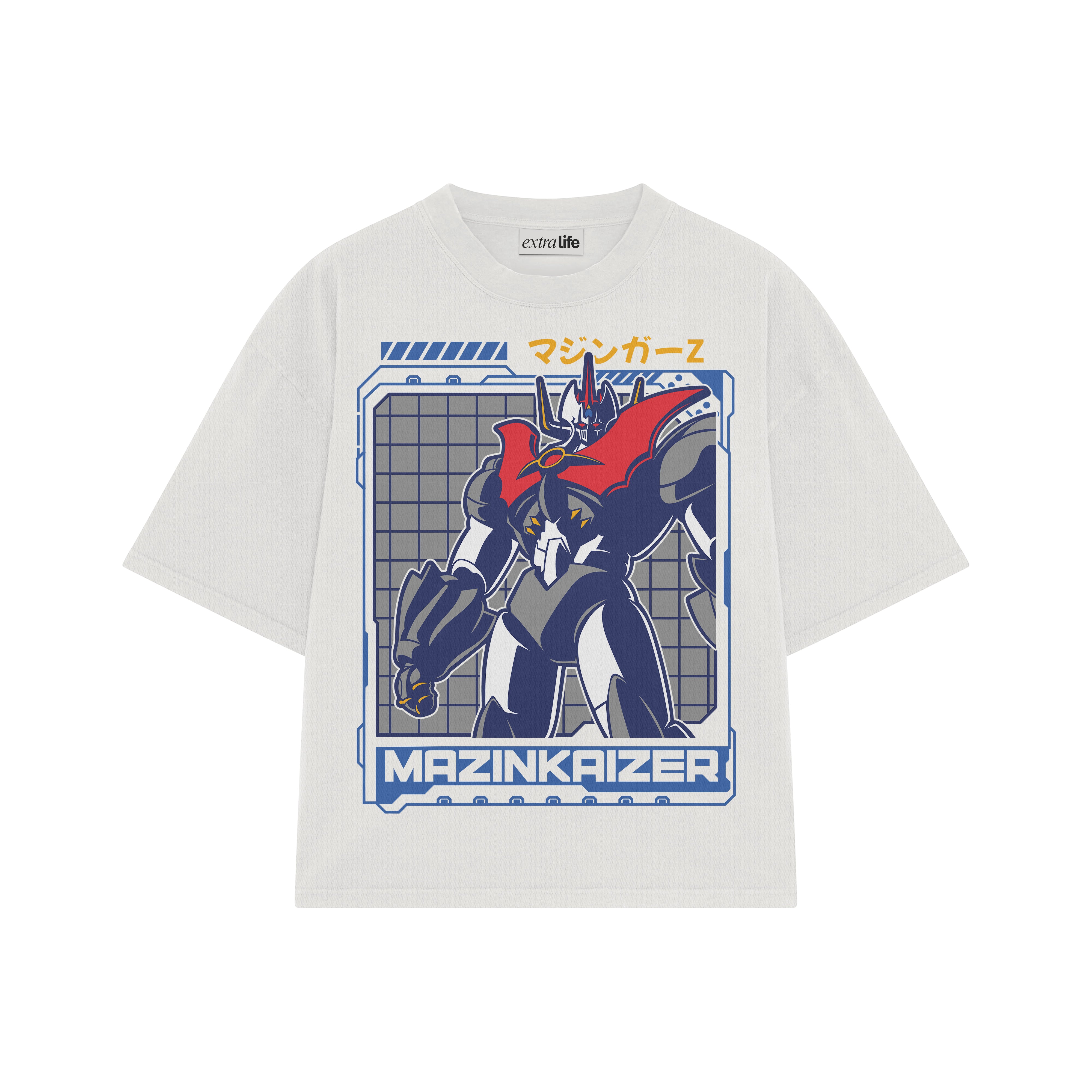 Playera streetwear premium de anime y gaming ExtraLife MX, corte boxy oversized drop shoulder heavyweight en color Deep Black y Off-White, moda urbana mexicana de culto.