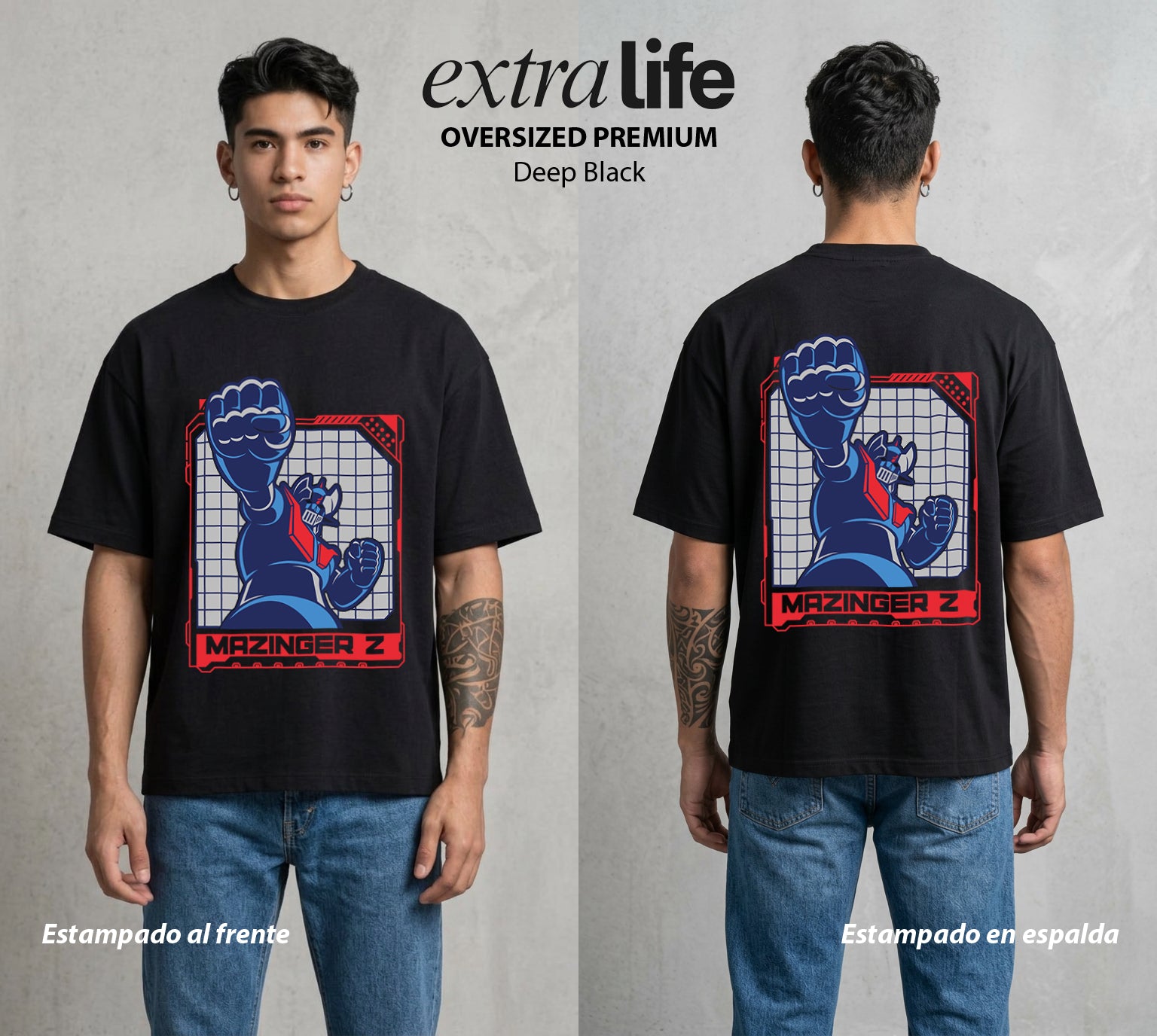 El Coloso de Acero | El Puño del Robot #02374 - Playera Oversized Premium | Deep Black - Foto en modelo