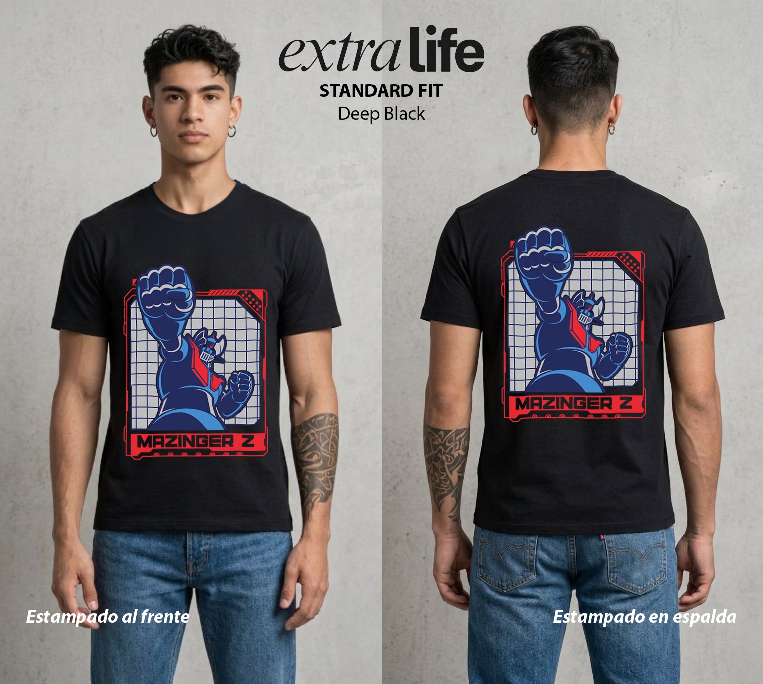 El Coloso de Acero | El Puño del Robot #02374 - Playera Standard Fit | Deep Black - Foto en modelo