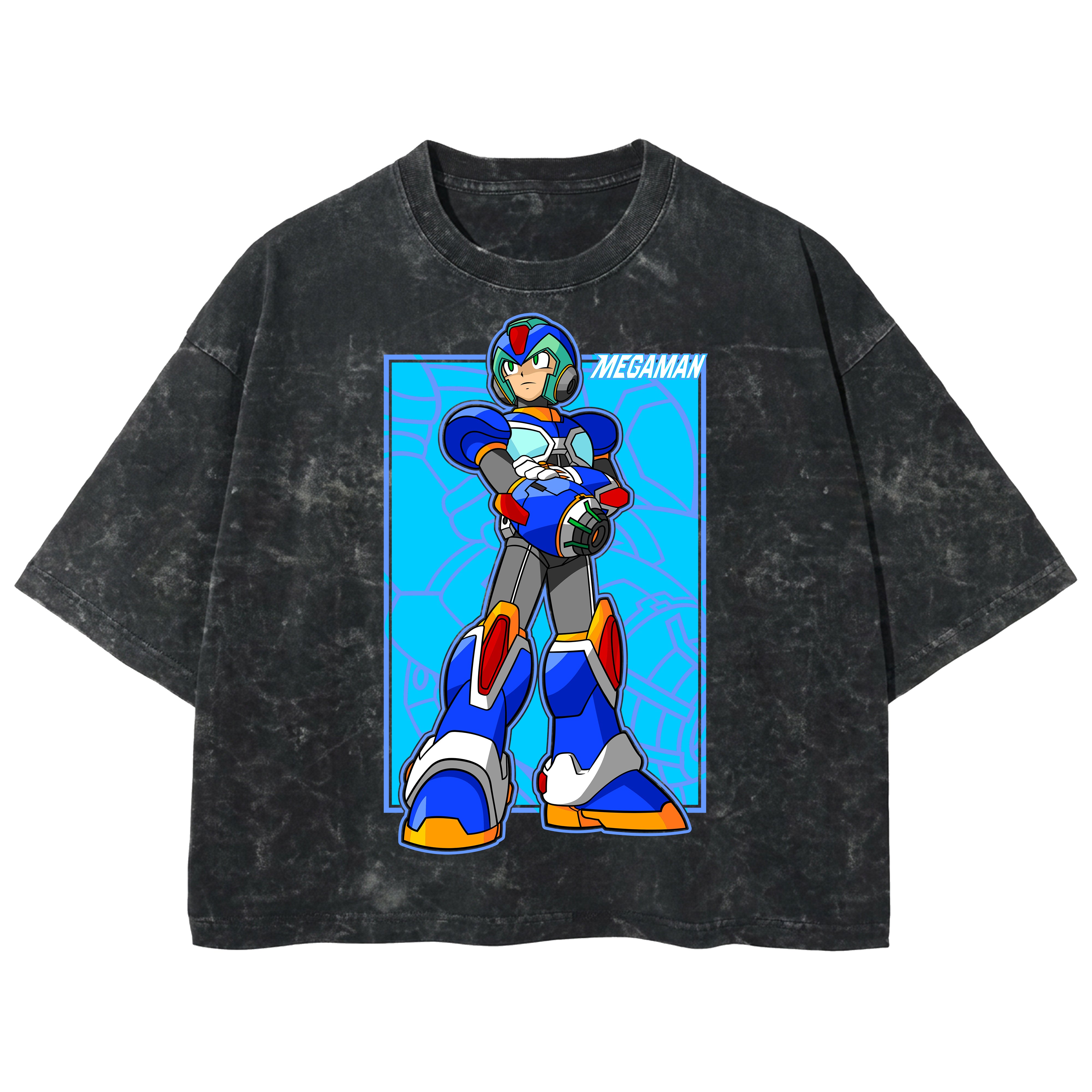 Playera streetwear premium de anime y gaming ExtraLife MX, corte boxy deluxe mineral wash heavyweight en color Acid Wash, moda urbana mexicana de culto.