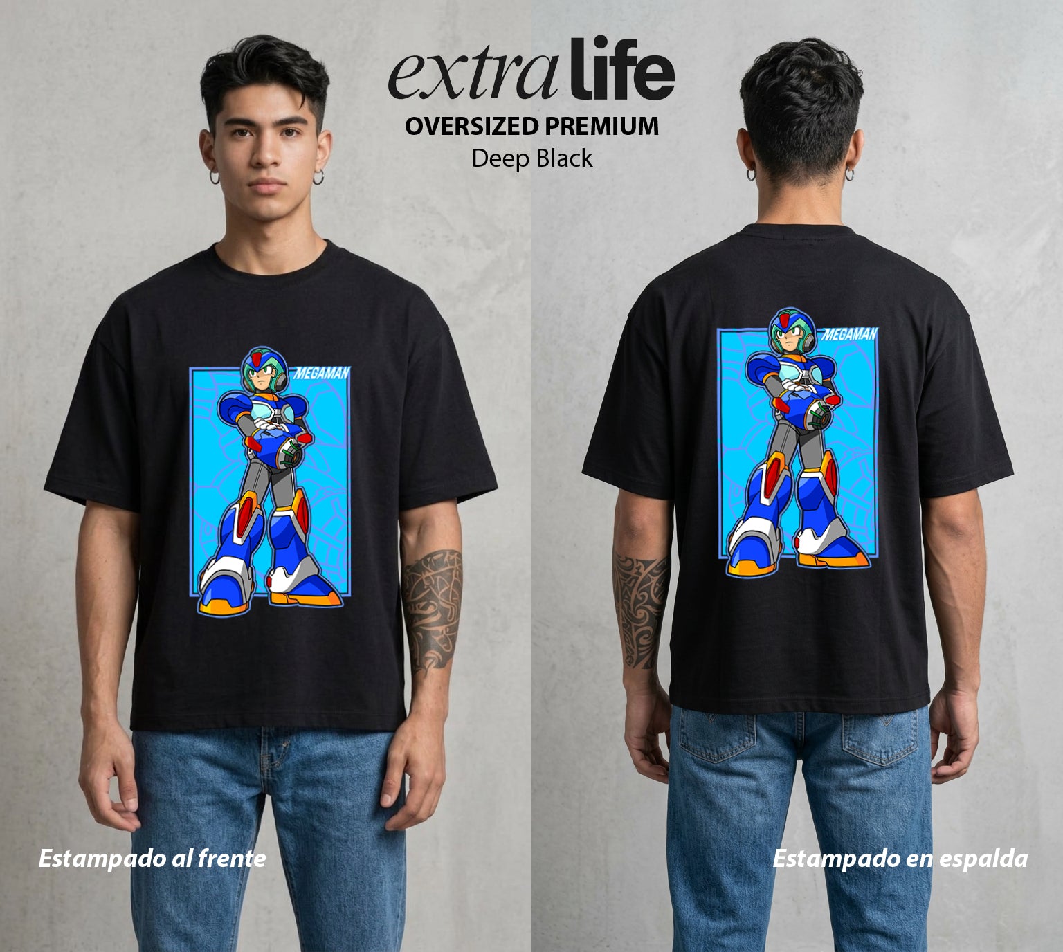 El Robot Azul | El Robot del Bien #02375 - Playera Oversized Premium | Deep Black - Foto en modelo