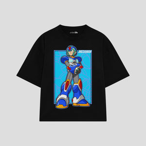 Playera streetwear premium de anime y gaming ExtraLife MX, corte boxy oversized drop shoulder heavyweight en color Deep Black y Off-White, moda urbana mexicana de culto.