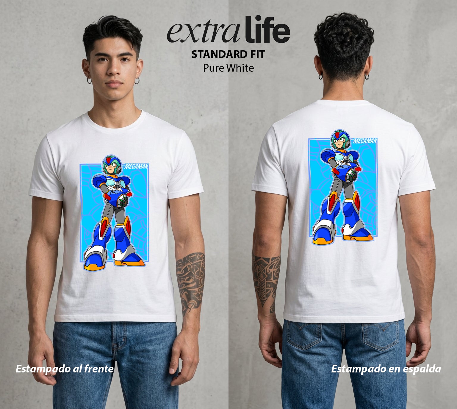 El Robot Azul | El Robot del Bien #02375 - Playera Standard Fit | Pure White - Foto en modelo