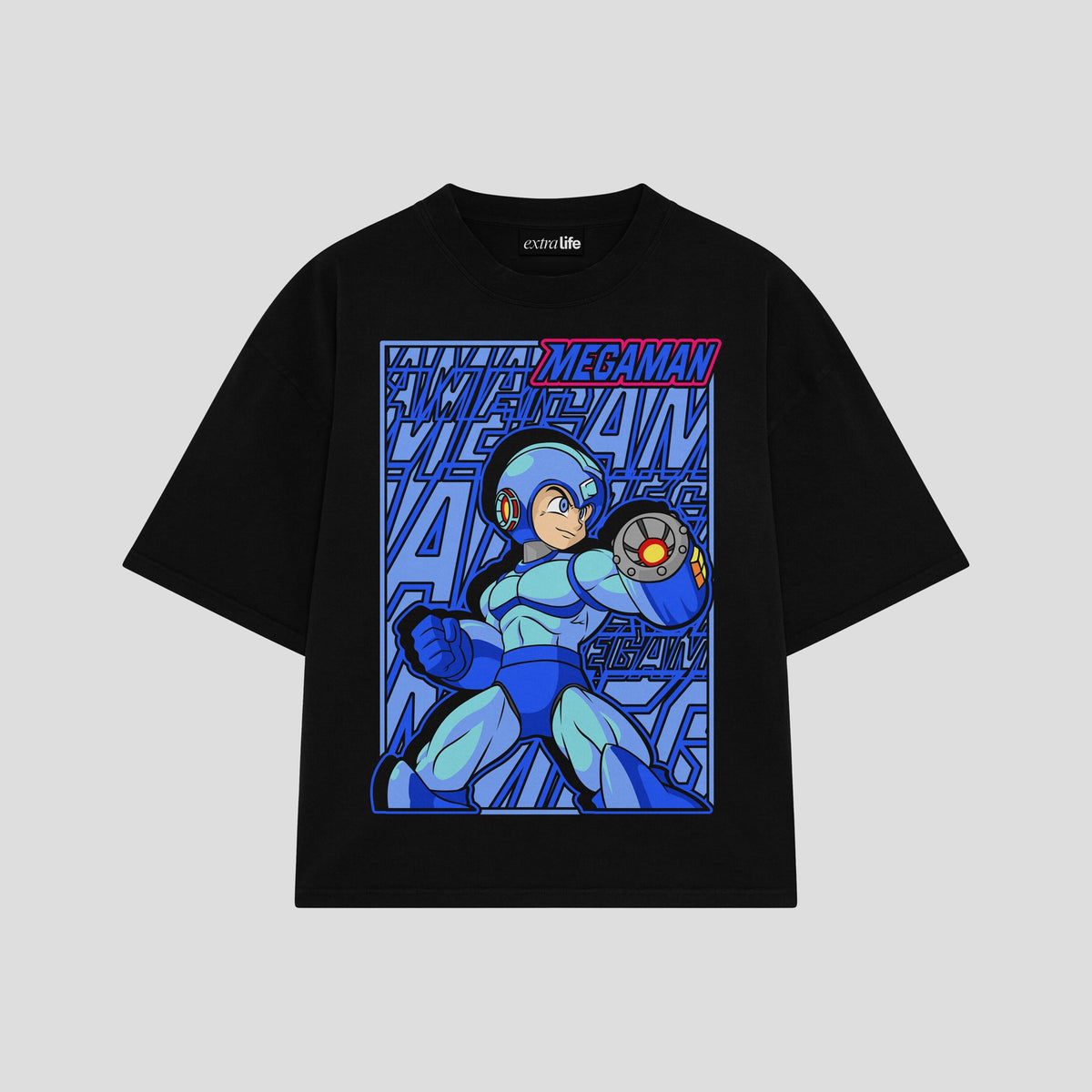 Playera streetwear premium de anime y gaming ExtraLife MX, corte oversized drop shoulder ligero y fresco en color Deep Black y Off-White, moda urbana mexicana de culto.