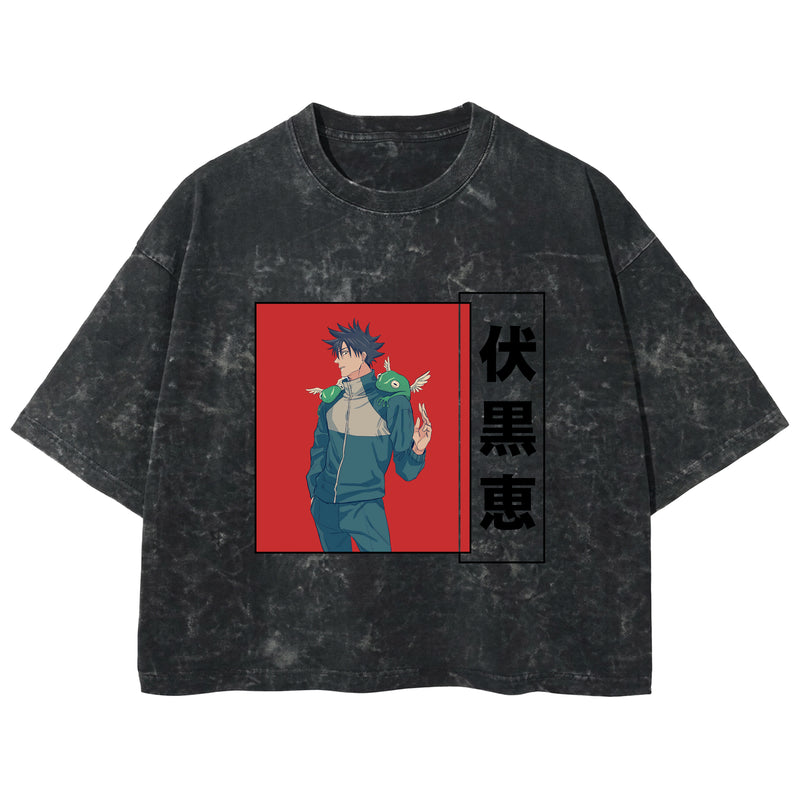 Playera streetwear premium de anime y gaming ExtraLife MX, corte boxy deluxe mineral wash heavyweight en color Acid Wash, moda urbana mexicana de culto.