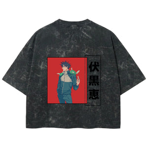 Playera streetwear premium de anime y gaming ExtraLife MX, corte boxy deluxe mineral wash heavyweight en color Acid Wash, moda urbana mexicana de culto.