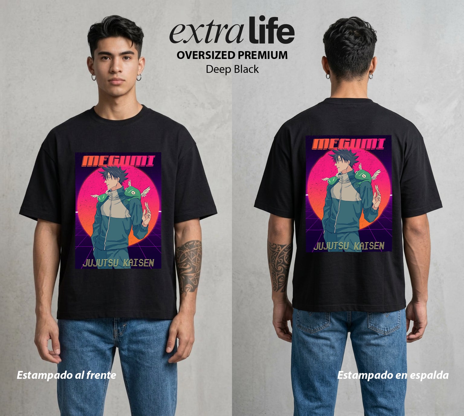 El Arte de las Maldiciones | Bestias del Oscuro #02381 - Playera Oversized Premium | Deep Black - Foto en modelo