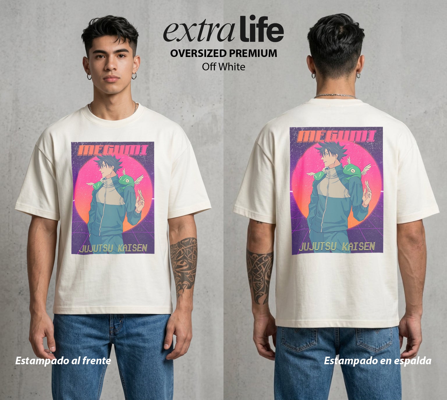 El Arte de las Maldiciones | Bestias del Oscuro #02381 - Playera Oversized Premium | Off White - Foto en modelo