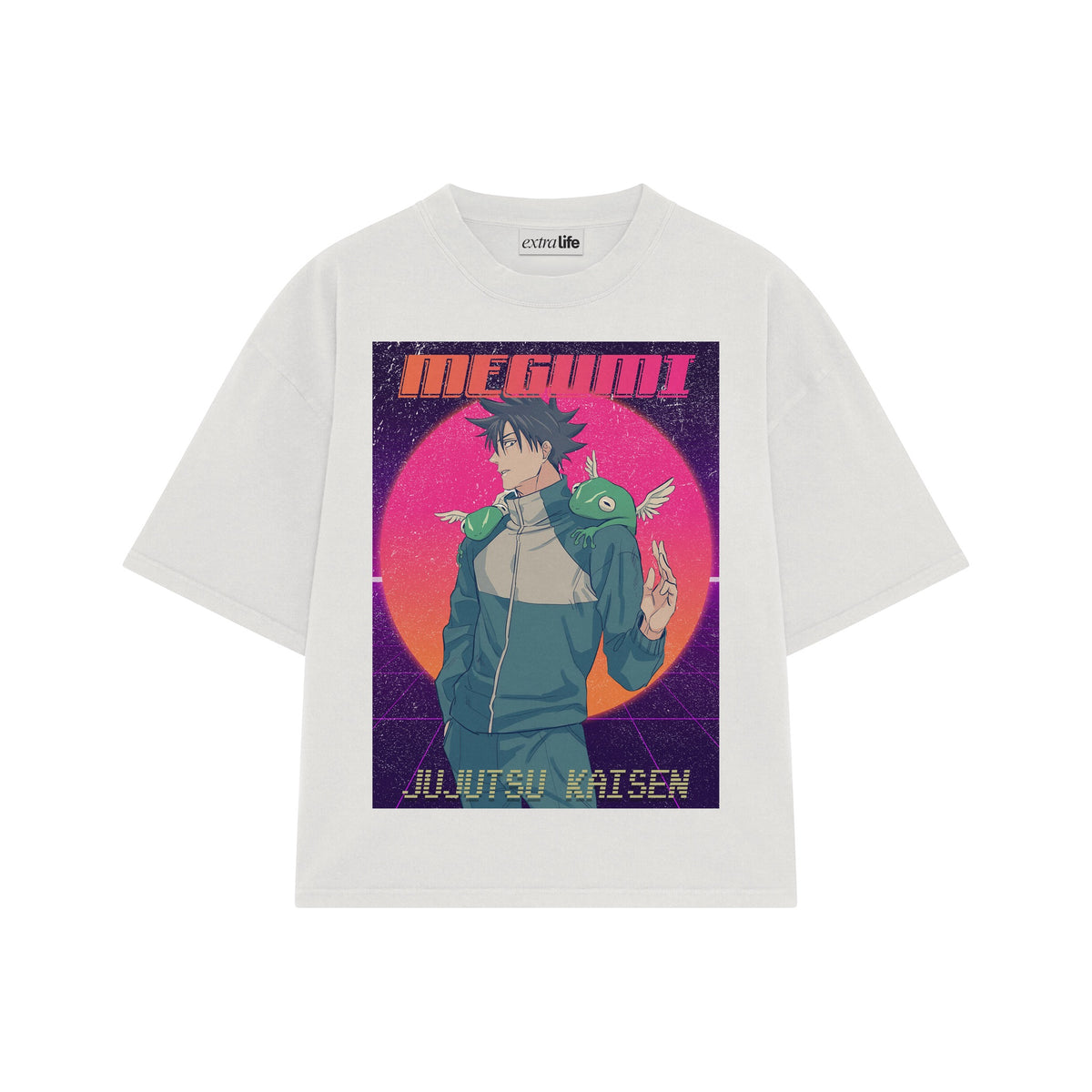 Playera streetwear premium de anime y gaming ExtraLife MX, corte oversized drop shoulder ligero y fresco en color Deep Black y Off-White, moda urbana mexicana de culto.