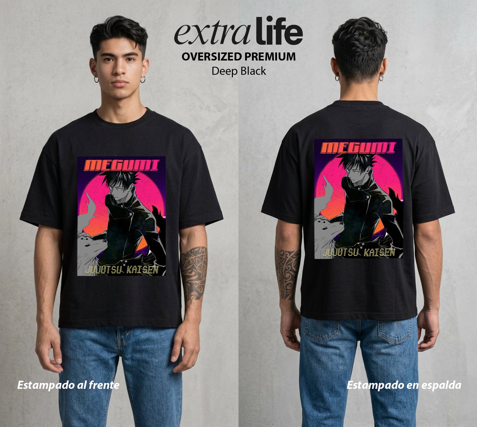 El Arte de las Maldiciones | Sombras Divinas #02383 - Playera Oversized Premium | Deep Black - Foto en modelo