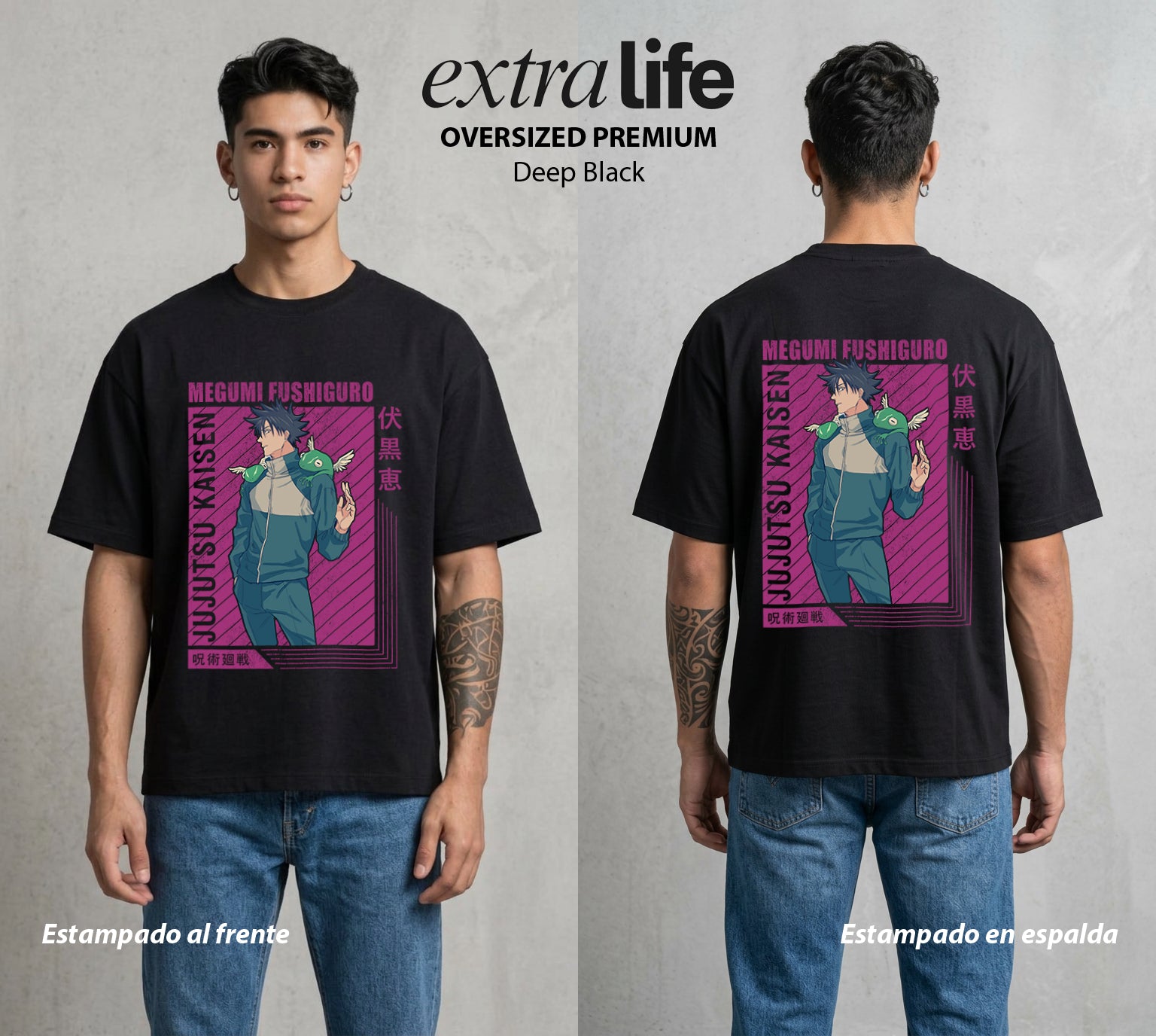 El Arte de las Maldiciones | El Invocador de Sombras #02385 - Playera Oversized Premium | Deep Black - Foto en modelo