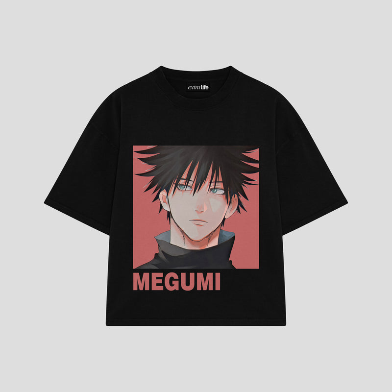 Playera streetwear premium de anime y gaming ExtraLife MX, corte boxy oversized drop shoulder heavyweight en color Deep Black y Off-White, moda urbana mexicana de culto.