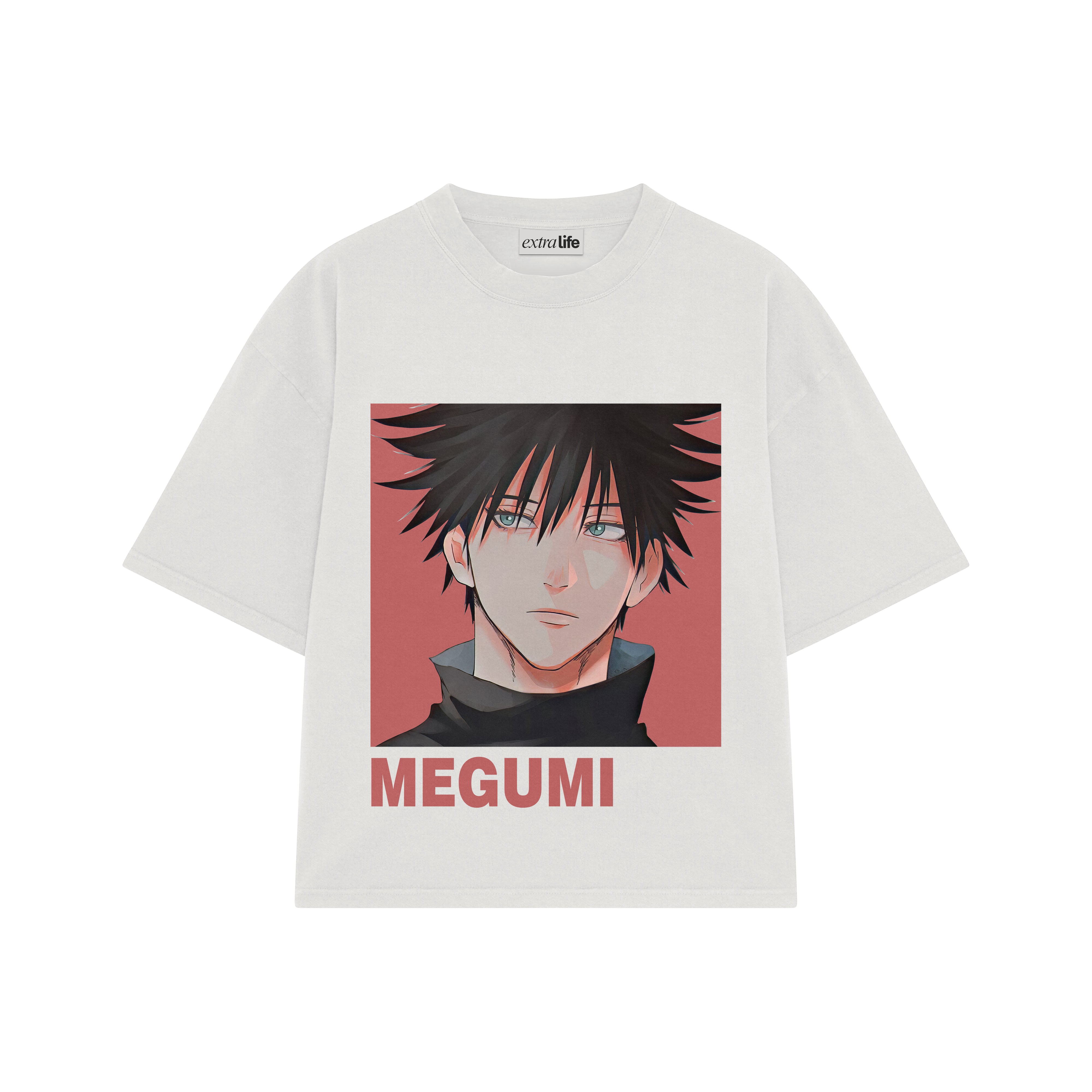 Playera streetwear premium de anime y gaming ExtraLife MX, corte boxy oversized drop shoulder heavyweight en color Deep Black y Off-White, moda urbana mexicana de culto.