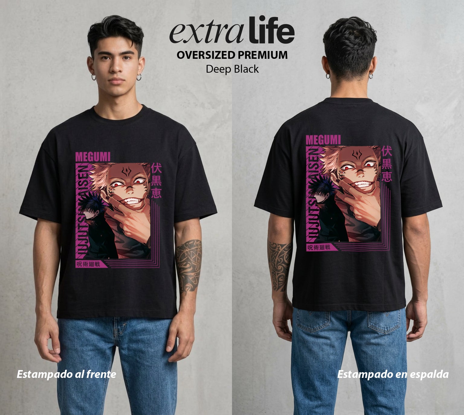 El Arte de las Maldiciones | Las Diez Sombras #02387 - Playera Oversized Premium | Deep Black - Foto en modelo