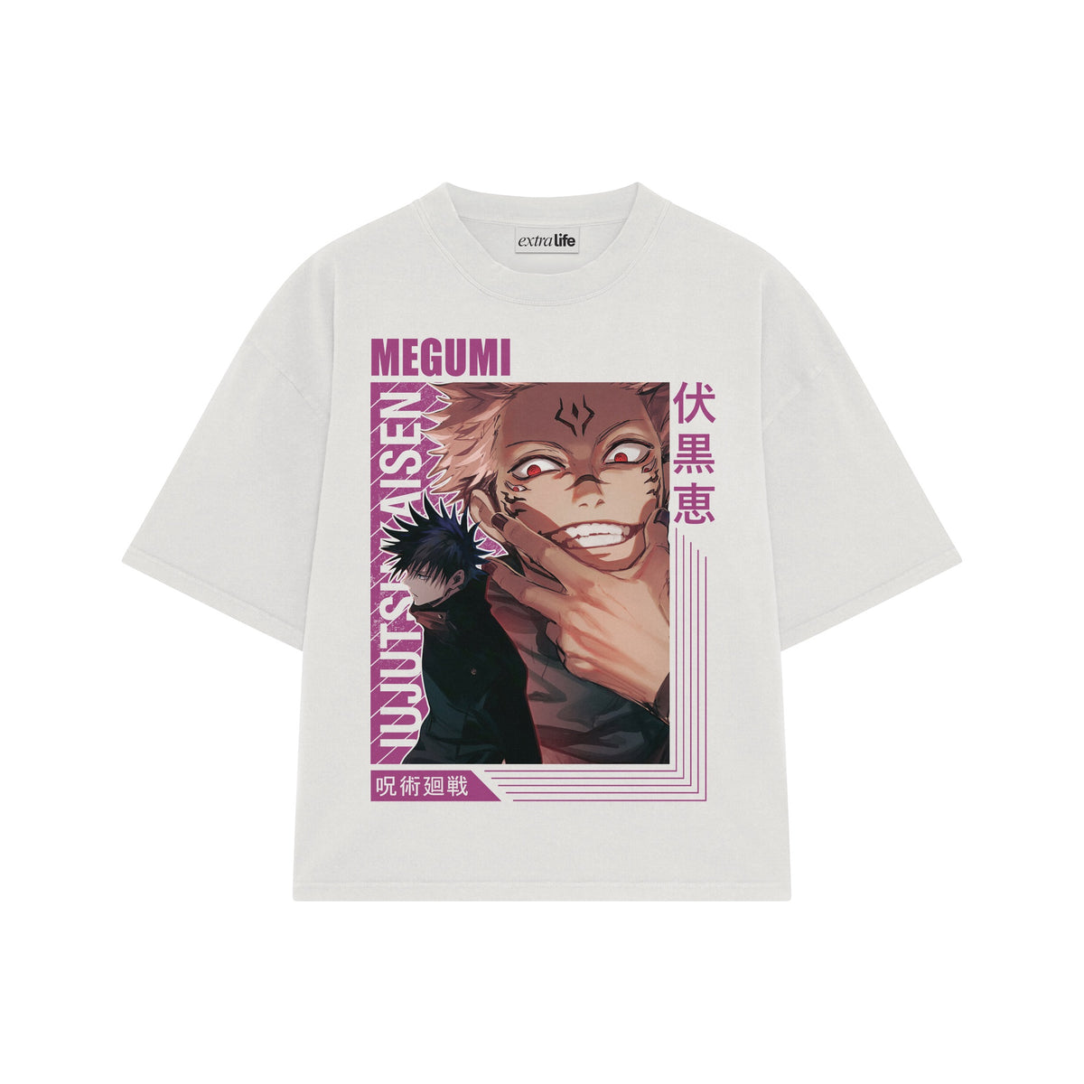Playera streetwear premium de anime y gaming ExtraLife MX, corte oversized drop shoulder ligero y fresco en color Deep Black y Off-White, moda urbana mexicana de culto.