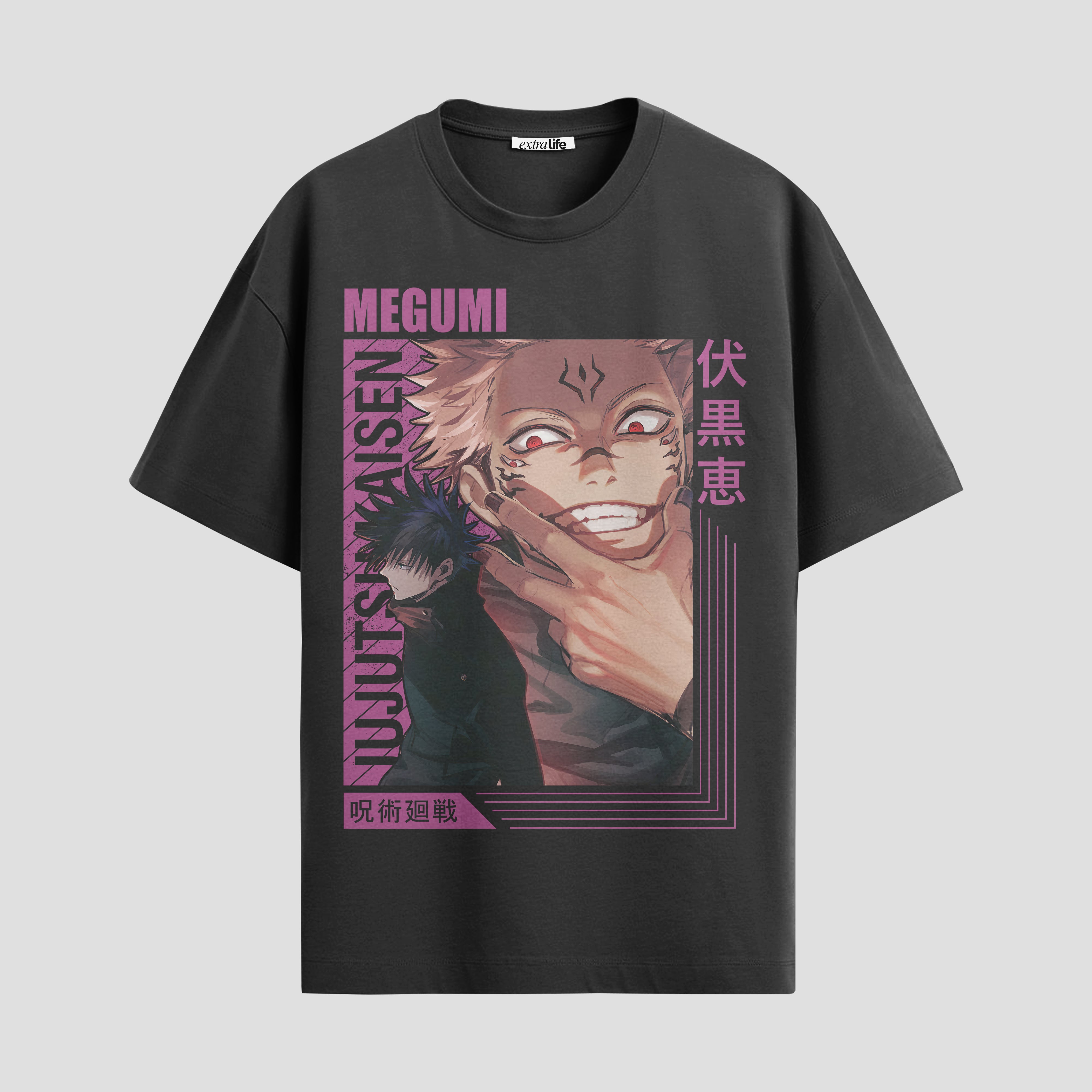 Playera urbana de anime y gaming ExtraLife MX, corte Standard Fit unisex ligero y transpirable en color Deep Black y Pure White, ropa de uso diario para gym y casual.