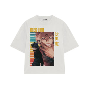 Playera streetwear premium de anime y gaming ExtraLife MX, corte boxy oversized drop shoulder heavyweight en color Deep Black y Off-White, moda urbana mexicana de culto.