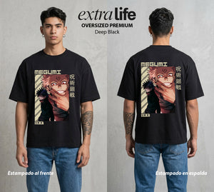 El Arte de las Maldiciones | Bestias del Oscuro #02389 - Playera Oversized Premium | Deep Black - Foto en modelo