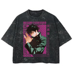 Playera streetwear premium de anime y gaming ExtraLife MX, corte boxy deluxe mineral wash heavyweight en color Acid Wash, moda urbana mexicana de culto.