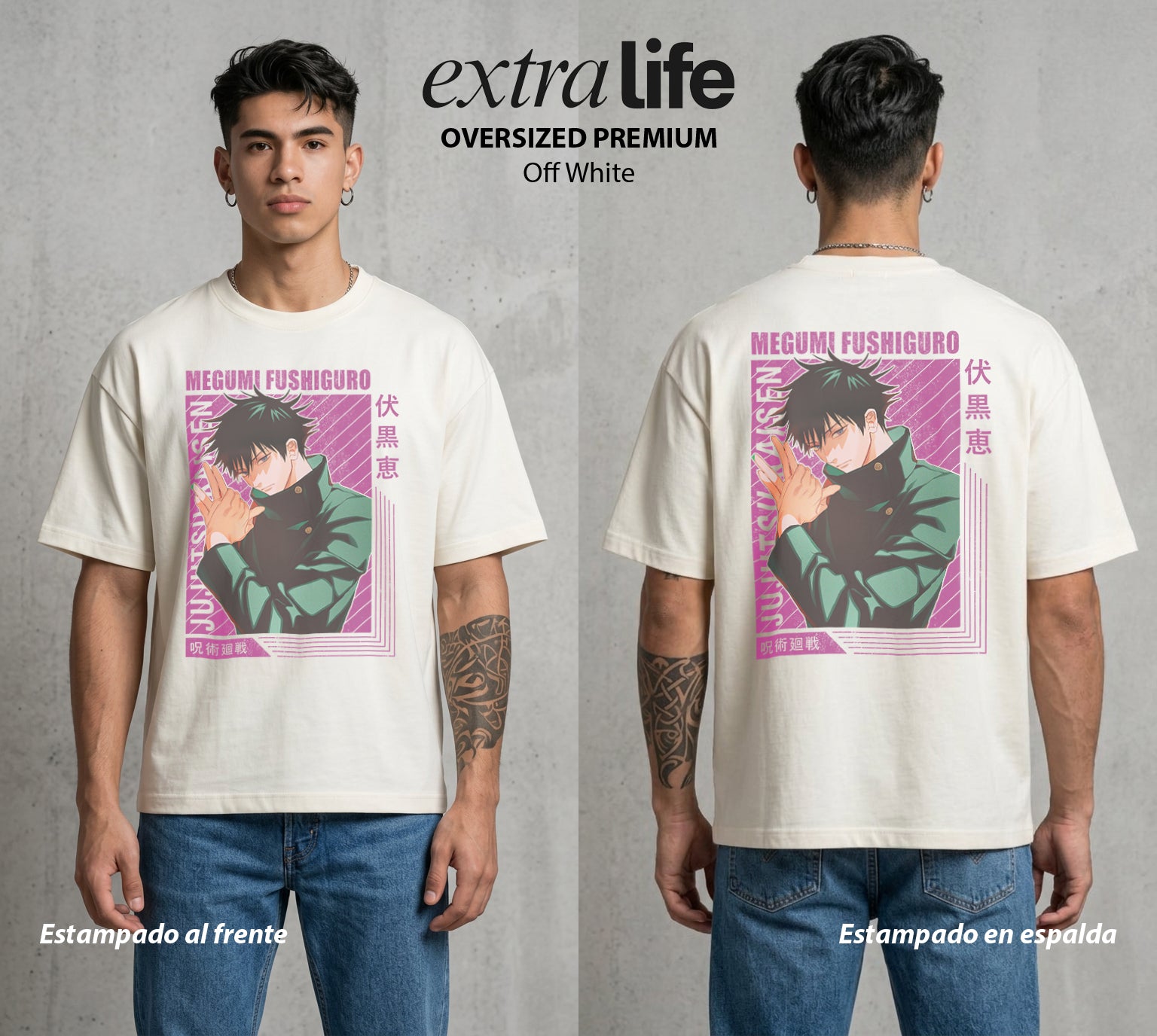 El Arte de las Maldiciones | Sombras Divinas #02391 - Playera Oversized Premium | Off White - Foto en modelo