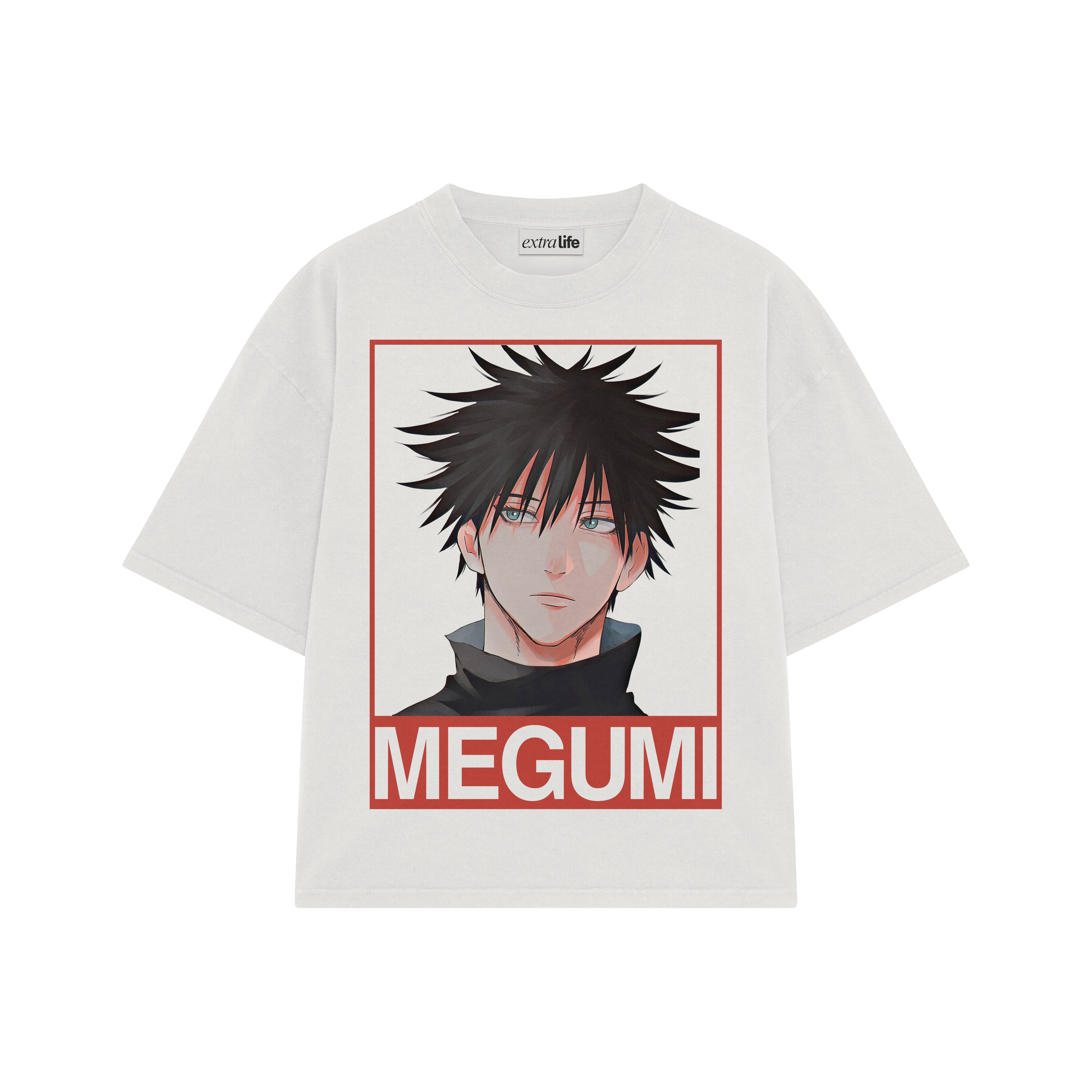 Playera streetwear premium de anime y gaming ExtraLife MX, corte boxy oversized drop shoulder heavyweight en color Deep Black y Off-White, moda urbana mexicana de culto.