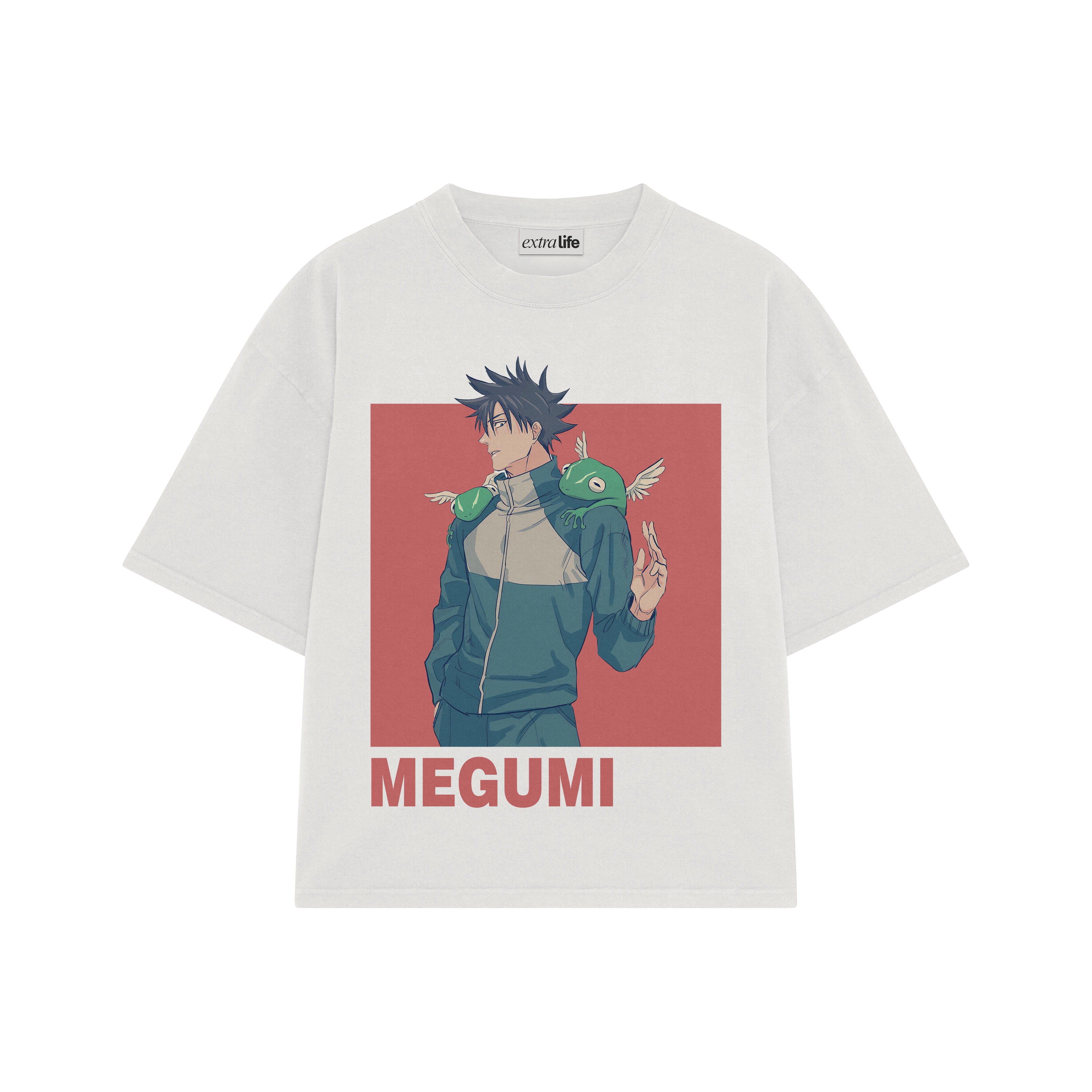 Playera streetwear premium de anime y gaming ExtraLife MX, corte boxy oversized drop shoulder heavyweight en color Deep Black y Off-White, moda urbana mexicana de culto.
