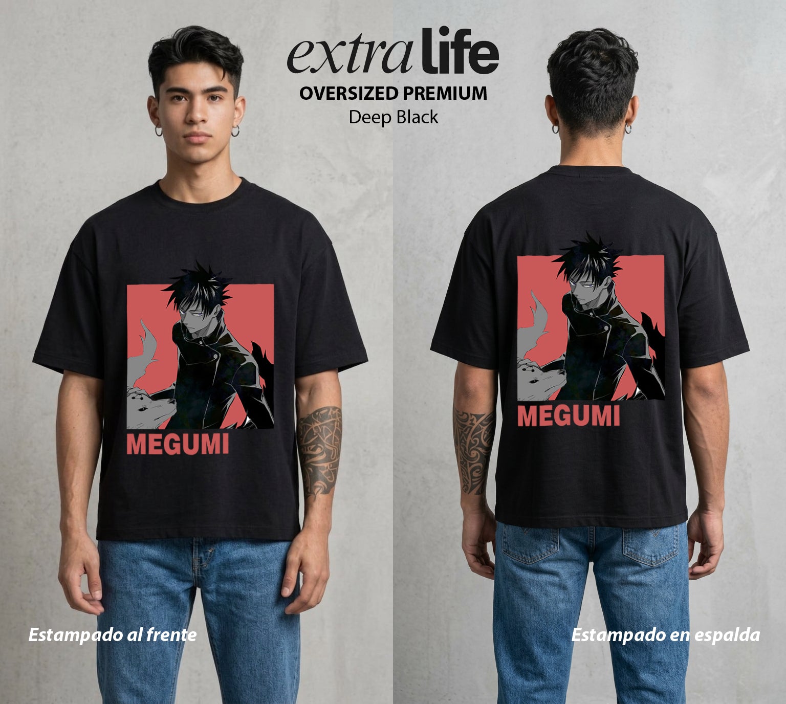 El Arte de las Maldiciones | Sombras y Bestias #02394 - Playera Oversized Premium | Deep Black - Foto en modelo